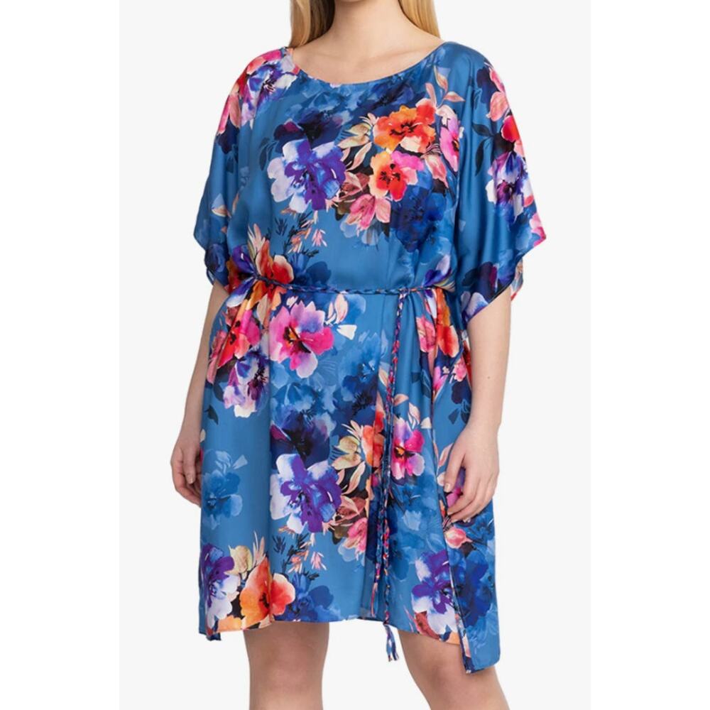 JOHNNY WAS Summer Days Coverup Dress With Braided Tie Summer Blue